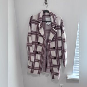 NVLT light brown and Cream Plaid Double-Breasted Cardigan Coat